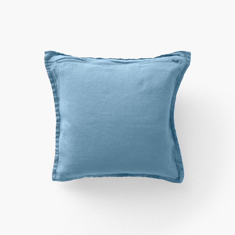 Housse de coussin lin lavé Songe bleu baltique
