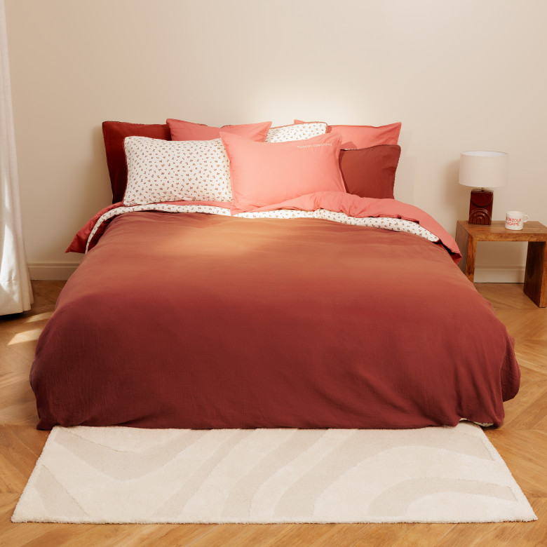 Housse de couette gaze de coton Abelia acajou floral