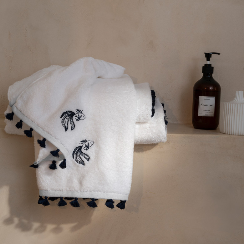 Serviette invité coton et viscose de bambou Demi Lune blanc