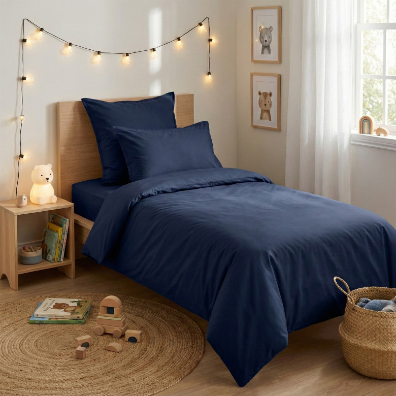 Housse de couette coton enfant Neo marine