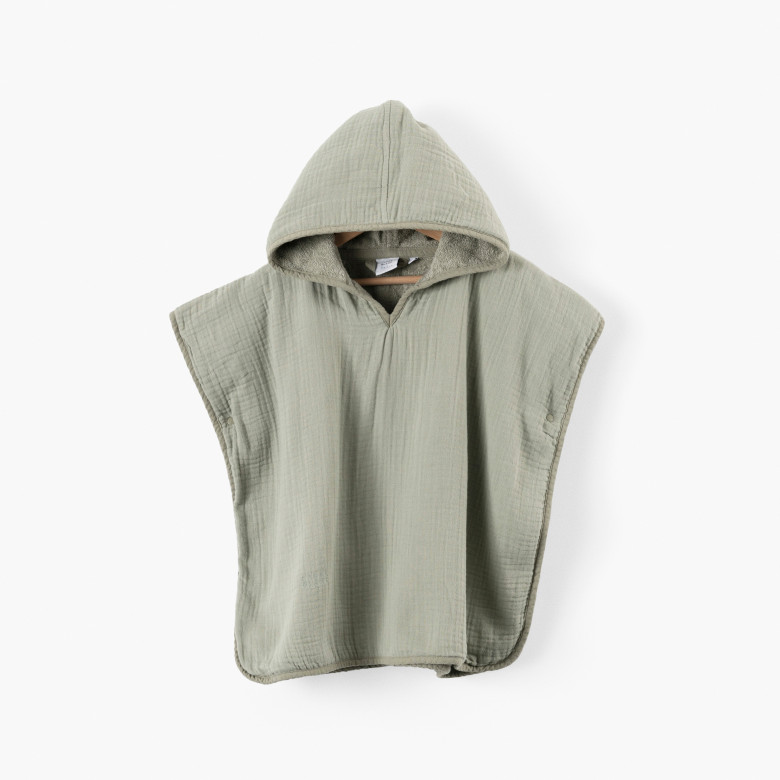 Poncho double face coton et gaze de coton Lino sauge
