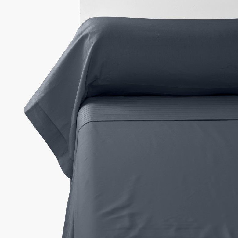 Taie de traversin satin de coton unie Prestige bleu nuit