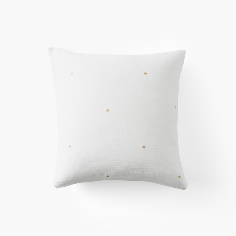 Taie d'oreiller carrée gaze de coton Zéphire ivoire coeur