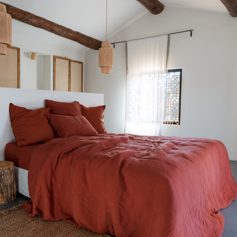 Housse de couette lin et coton lavé Songe Acajou