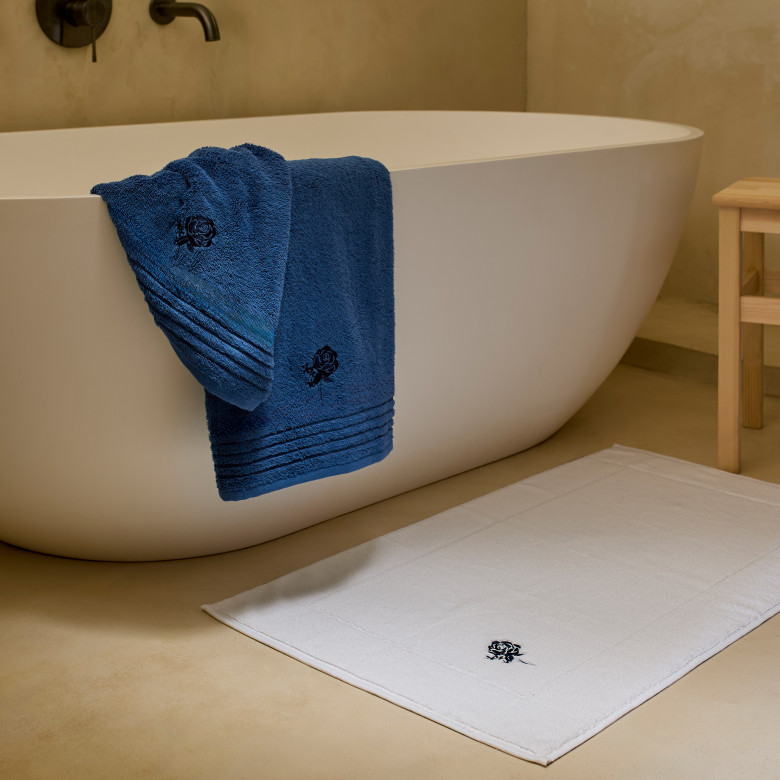 Tapis de bain coton et viscose de bambou Rosablue blanc