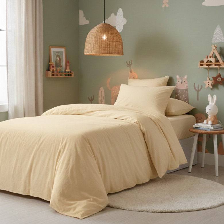Housse de couette coton bio enfant Souffle jaune pastel