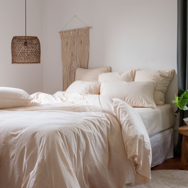 Taie d'oreiller carrée pur coton lavé biologique Souffle vanille