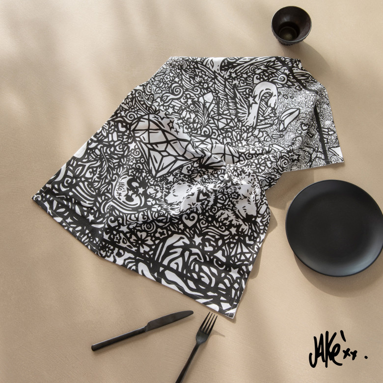 Torchon de cuisine coton Jakè x Carré Blanc noir