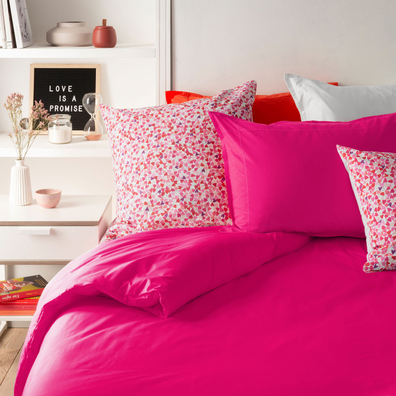 Housse de couette percale de coton Neo magenta