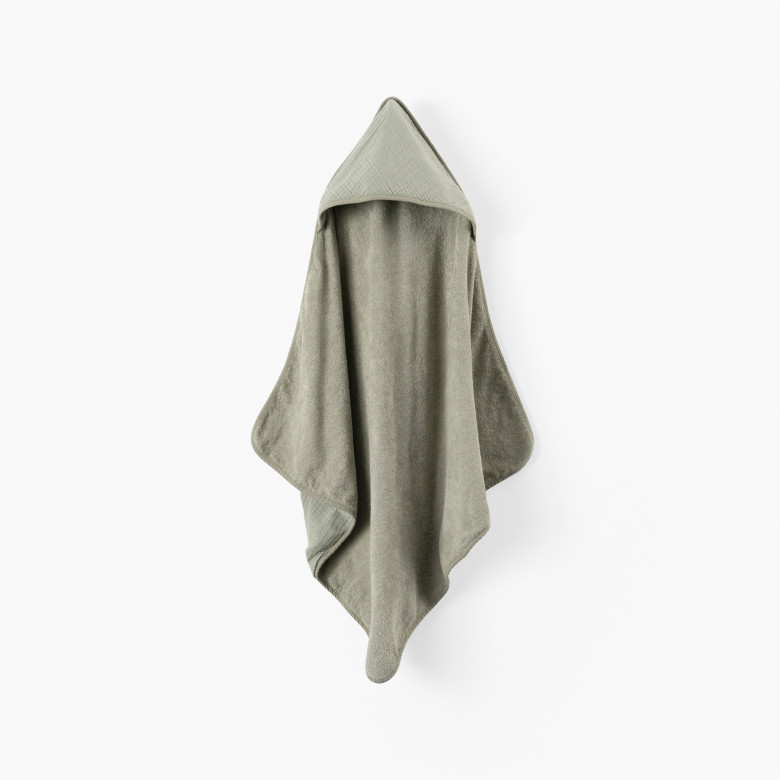 Cape de bain double face coton et gaze de coton Lino sauge