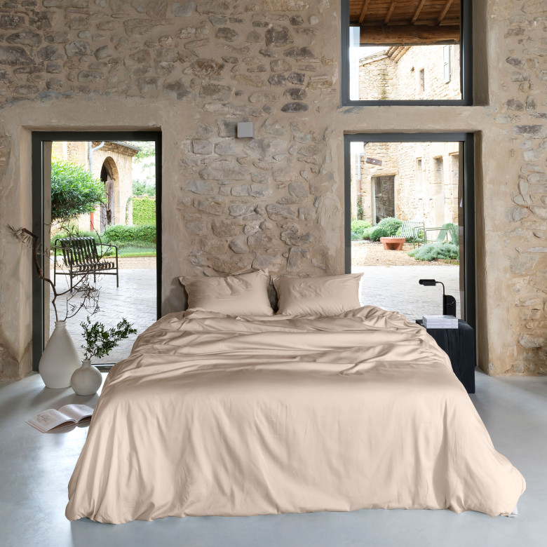 Housse de couette satin de coton lavé bio Quartz dune