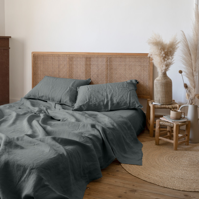 Drap de lit lin lavé Songe kaki cendré