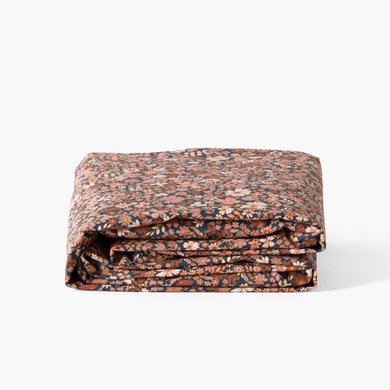 Drap housse percale de coton Neo bleu prusse floral