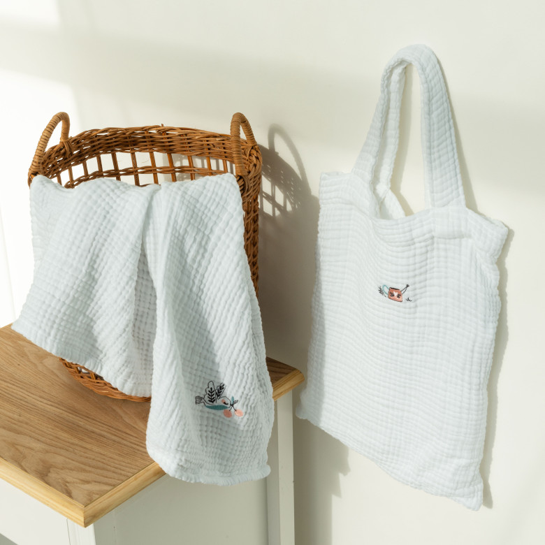 Maxi lange gaze de coton bio Jardine blanc