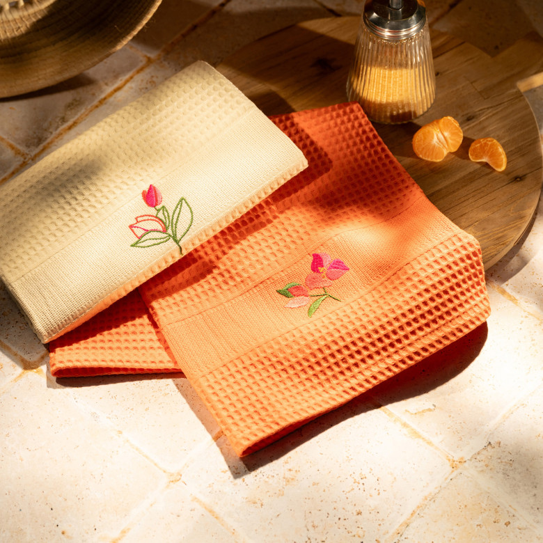 Torchon coton nid d'abeille Nectar orange