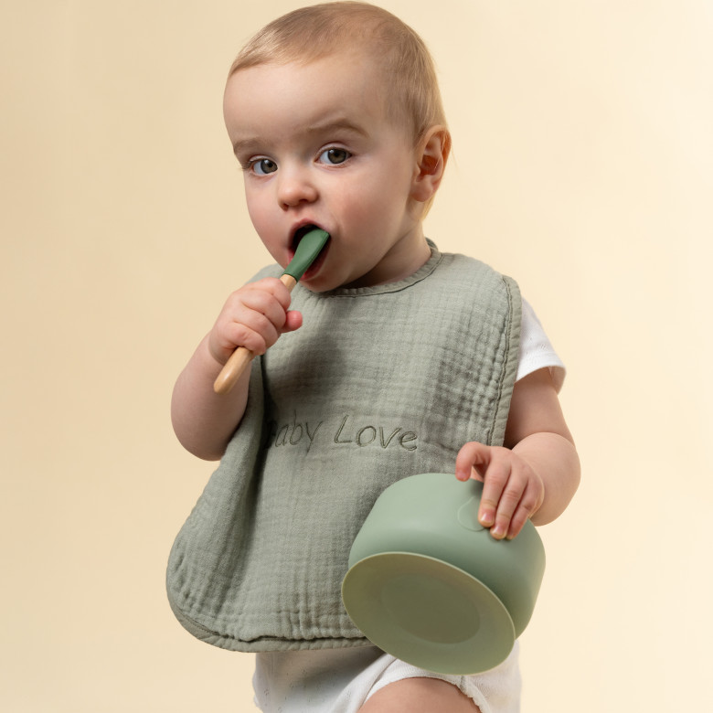 Bavoir double face coton et gaze de coton Lino sauge