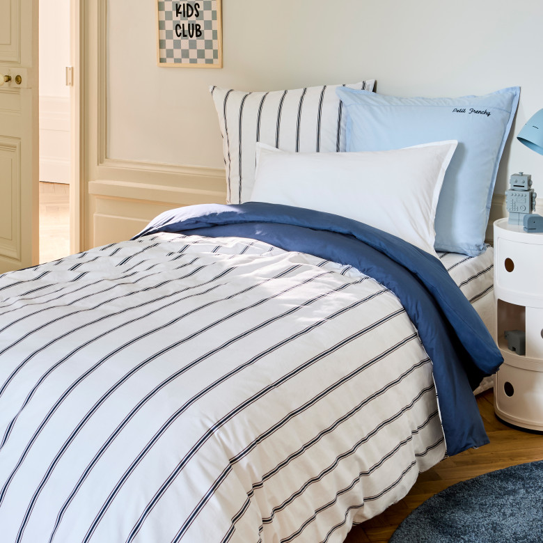 Housse de couette coton Neo marine rayure enfant