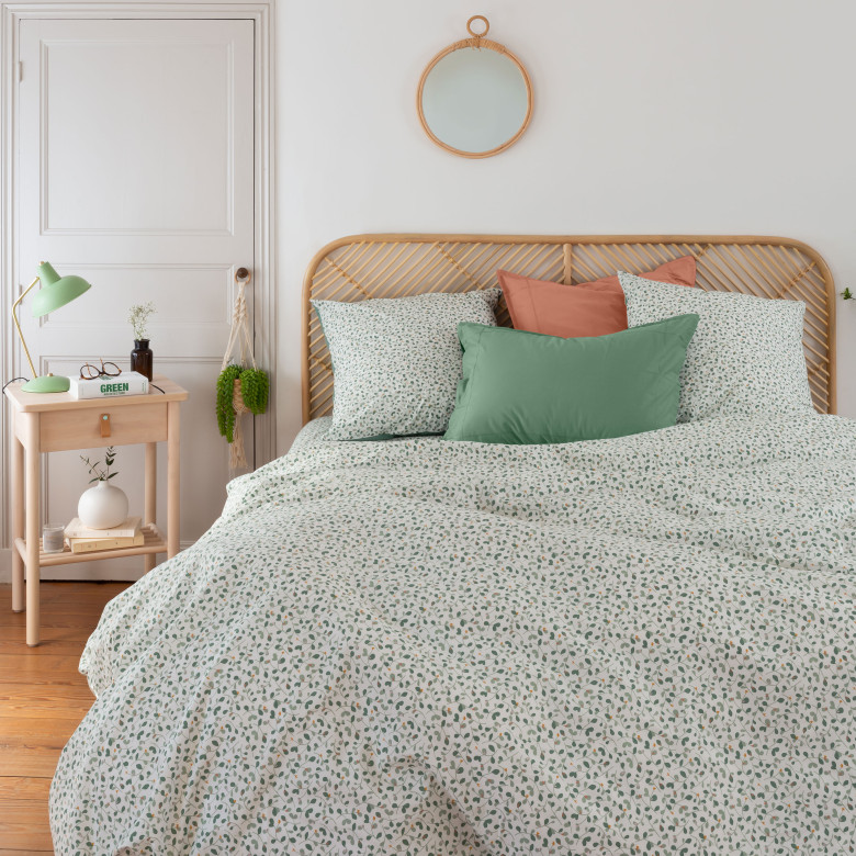 Housse de couette percale de coton Neo thym végétal