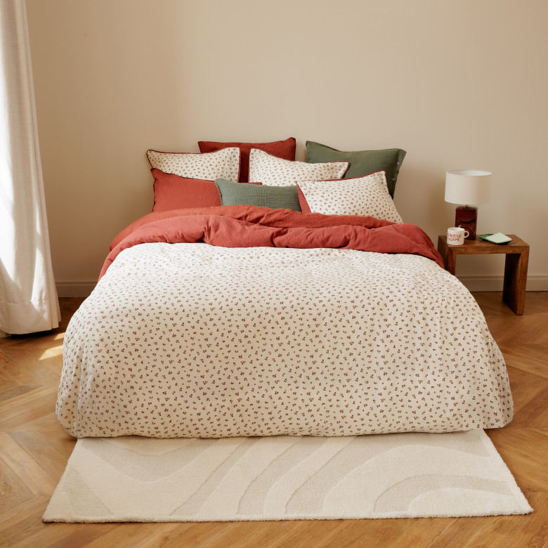 Housse de couette gaze de coton Abelia acajou floral