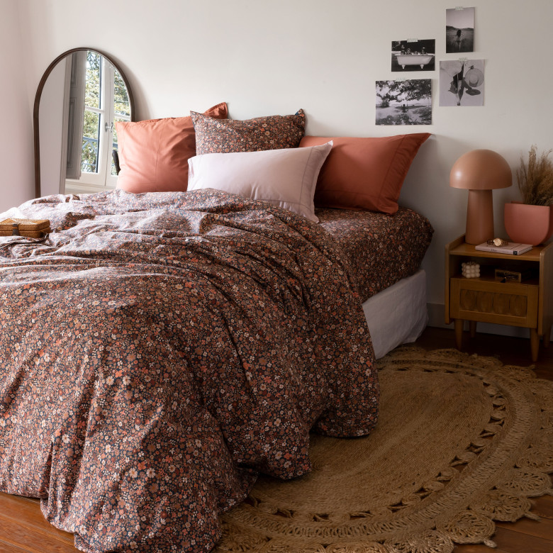 Housse de couette percale de coton Neo Bleu Prusse Floral