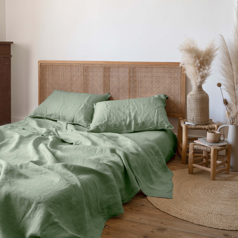 Drap de lit lin lavé Songe eucalyptus