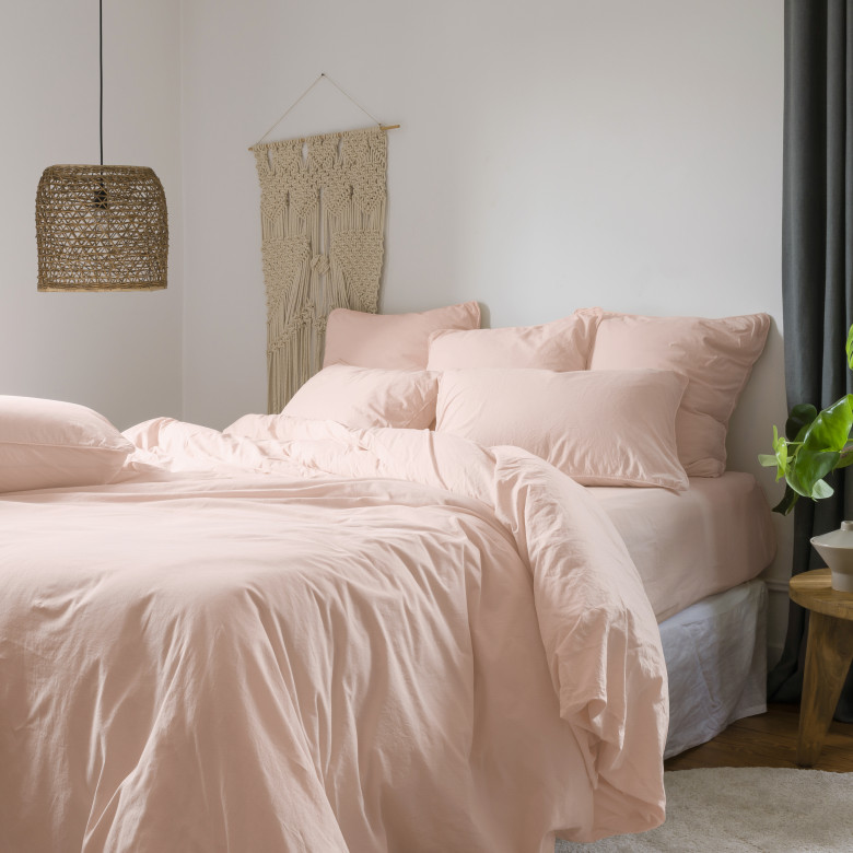 Drap housse coton lavé bio Souffle nectar de pêche