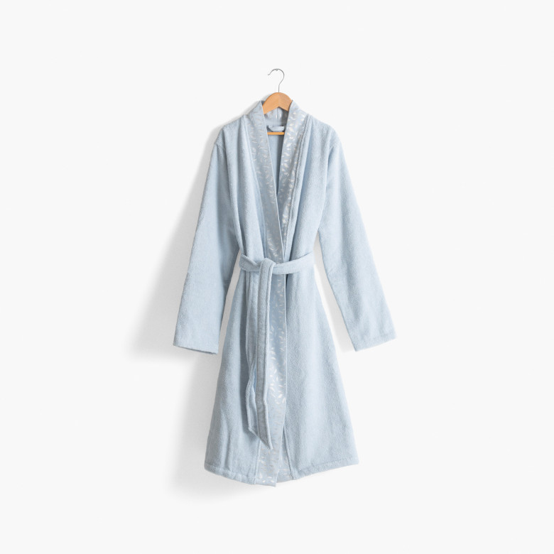 Peignoir femme coton col kimono Equinoxe bleu givre