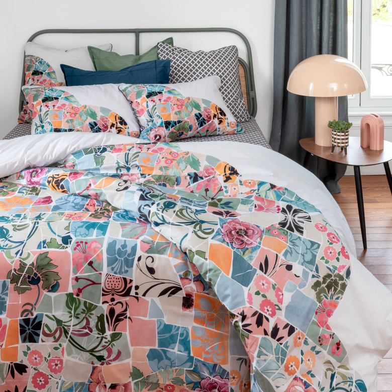 Housse de couette réversible percale de coton Azulejos