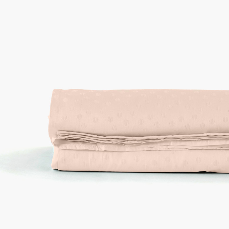 Drap de lit satin de coton jacquard pois et rayures Prestige nacre