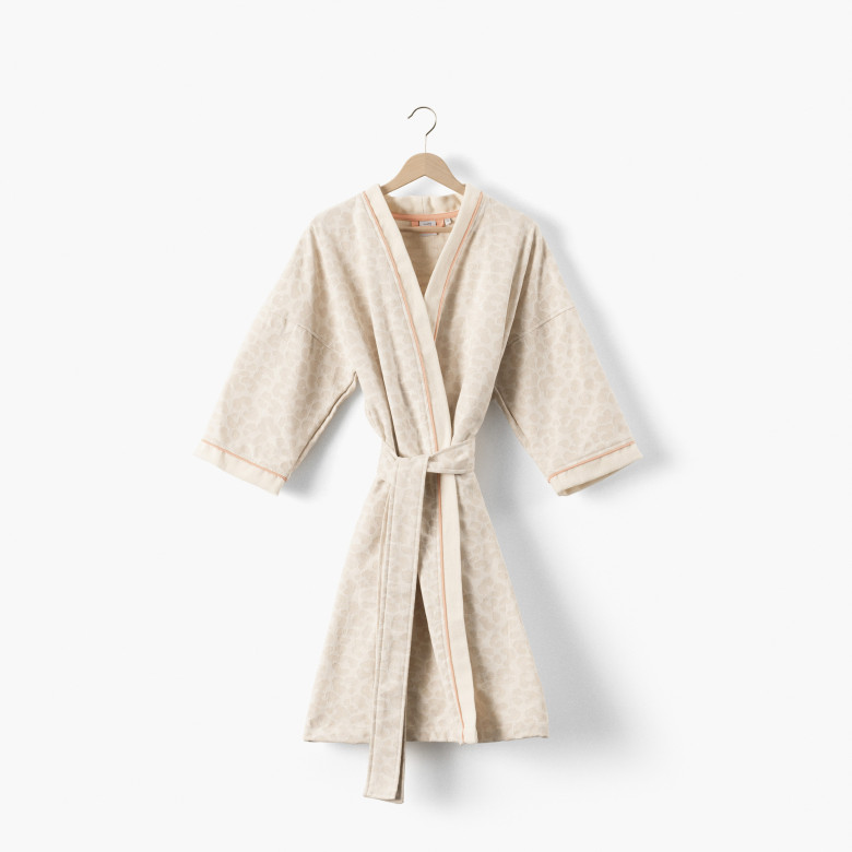 Peignoir femme coton col kimono Leonore ivoire
