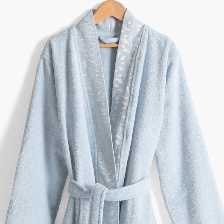 Peignoir femme coton col kimono Equinoxe bleu givre