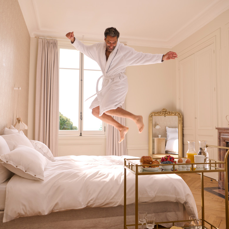 Peignoir mixte Sasha Blanc et marine coton