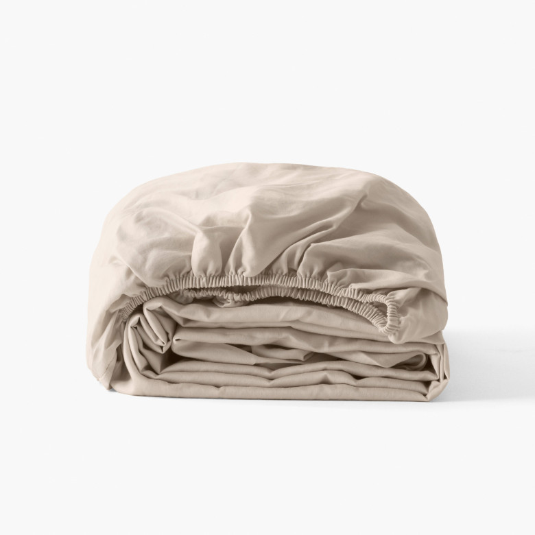 Drap housse satin de coton lavé bio Quartz dune