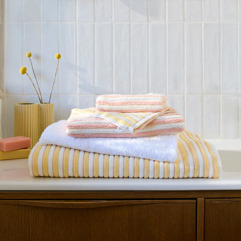 Serviette invité coton double face Combo pêche et jaune