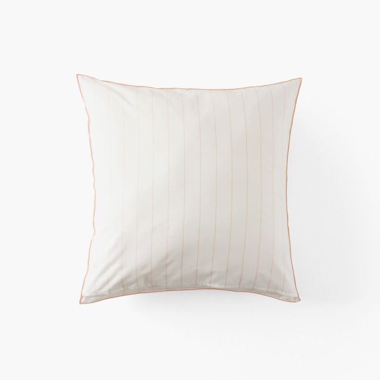 Taie d'oreiller carrée lin et coton lavé Tempos sorbet rayé