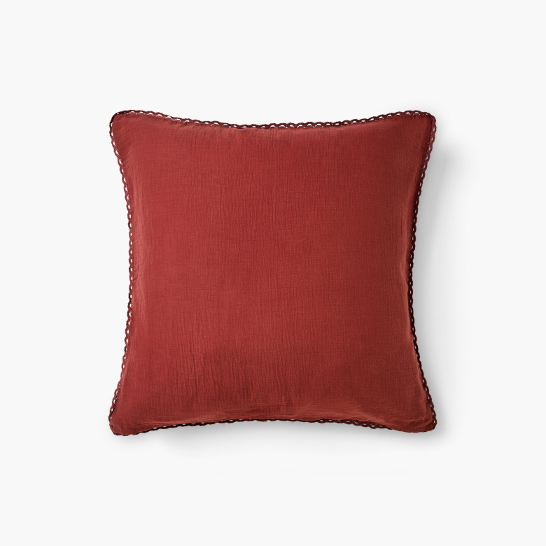 Taie d'oreiller carrée gaze de coton Abelia moka acajou