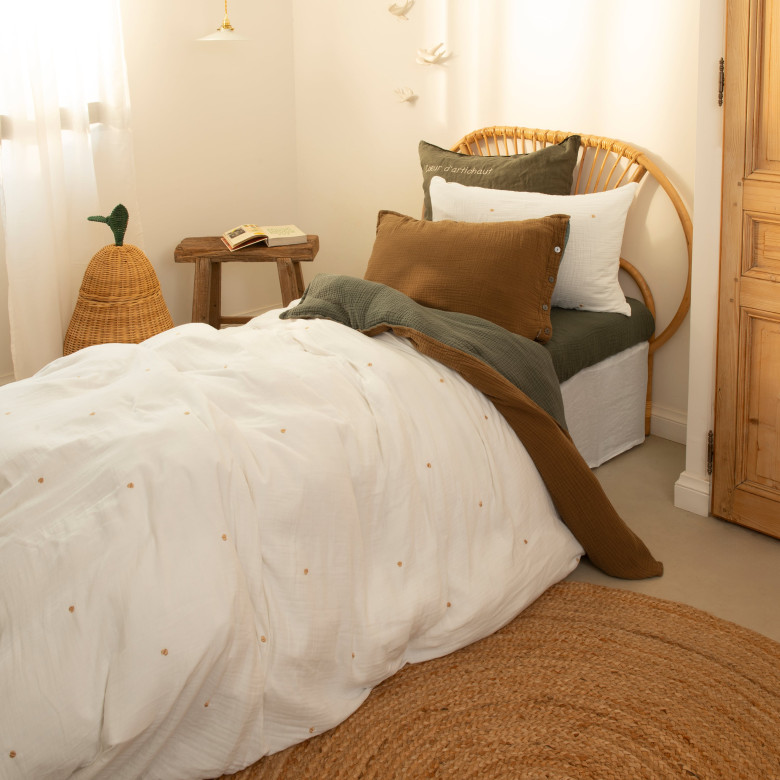 Housse de couette enfant gaze de coton Zéphire ivoire coeur