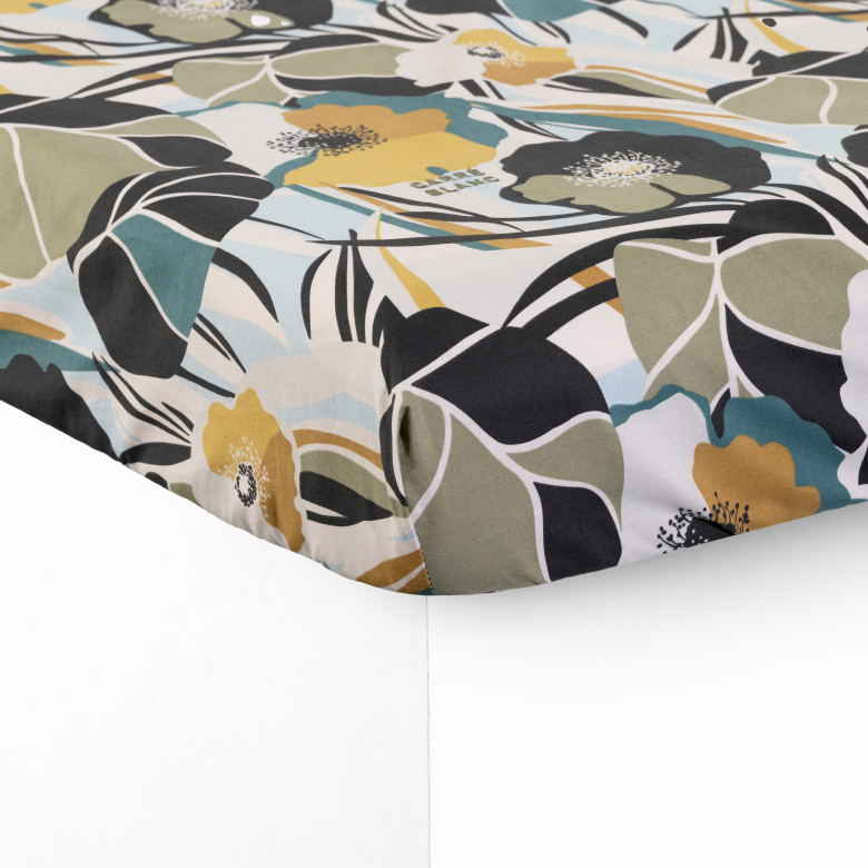 Drap housse percale de coton Neo ficelle floral