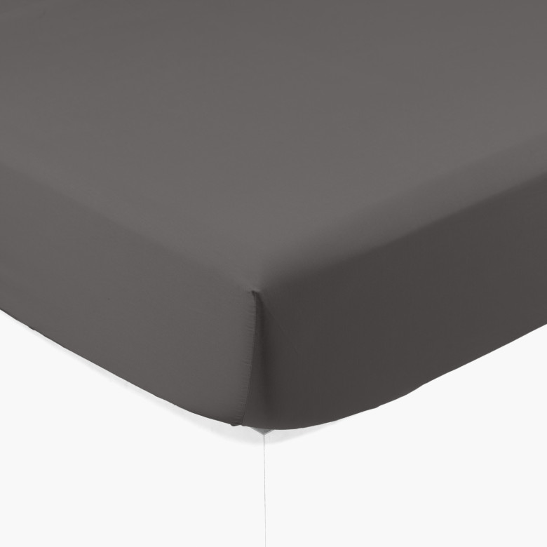 Drap housse satin de coton lavé bio Quartz galet