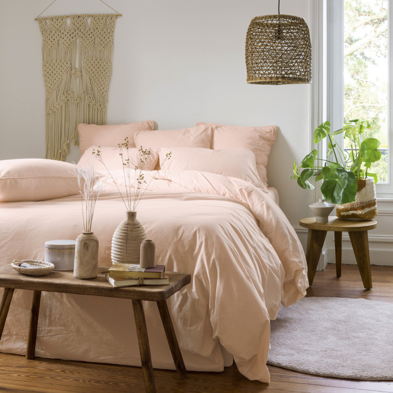 Housse de couette coton lavé bio Souffle nectar de pêche