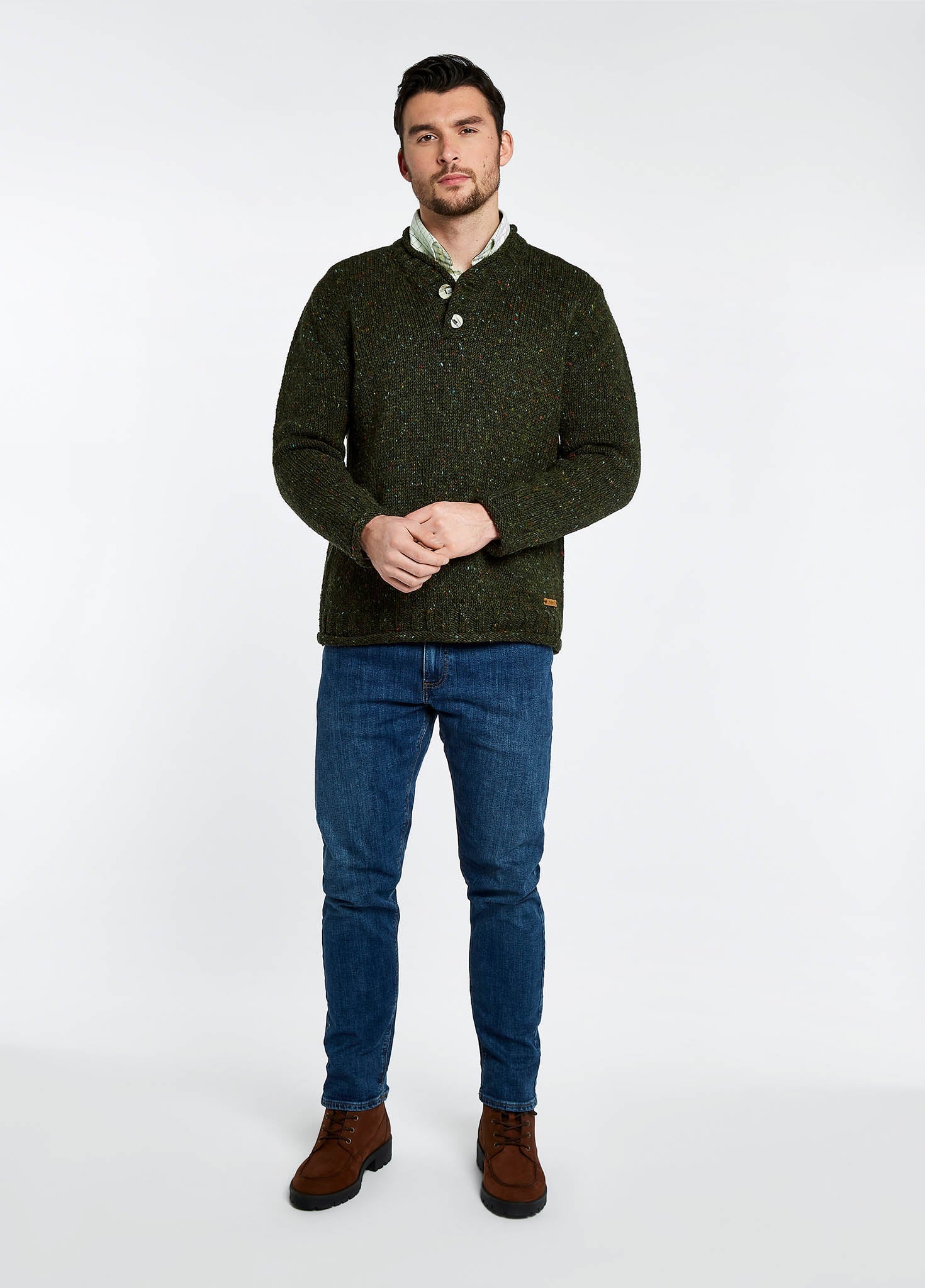 Taylor Men's Irish Knit Donegal Sweater - Olive