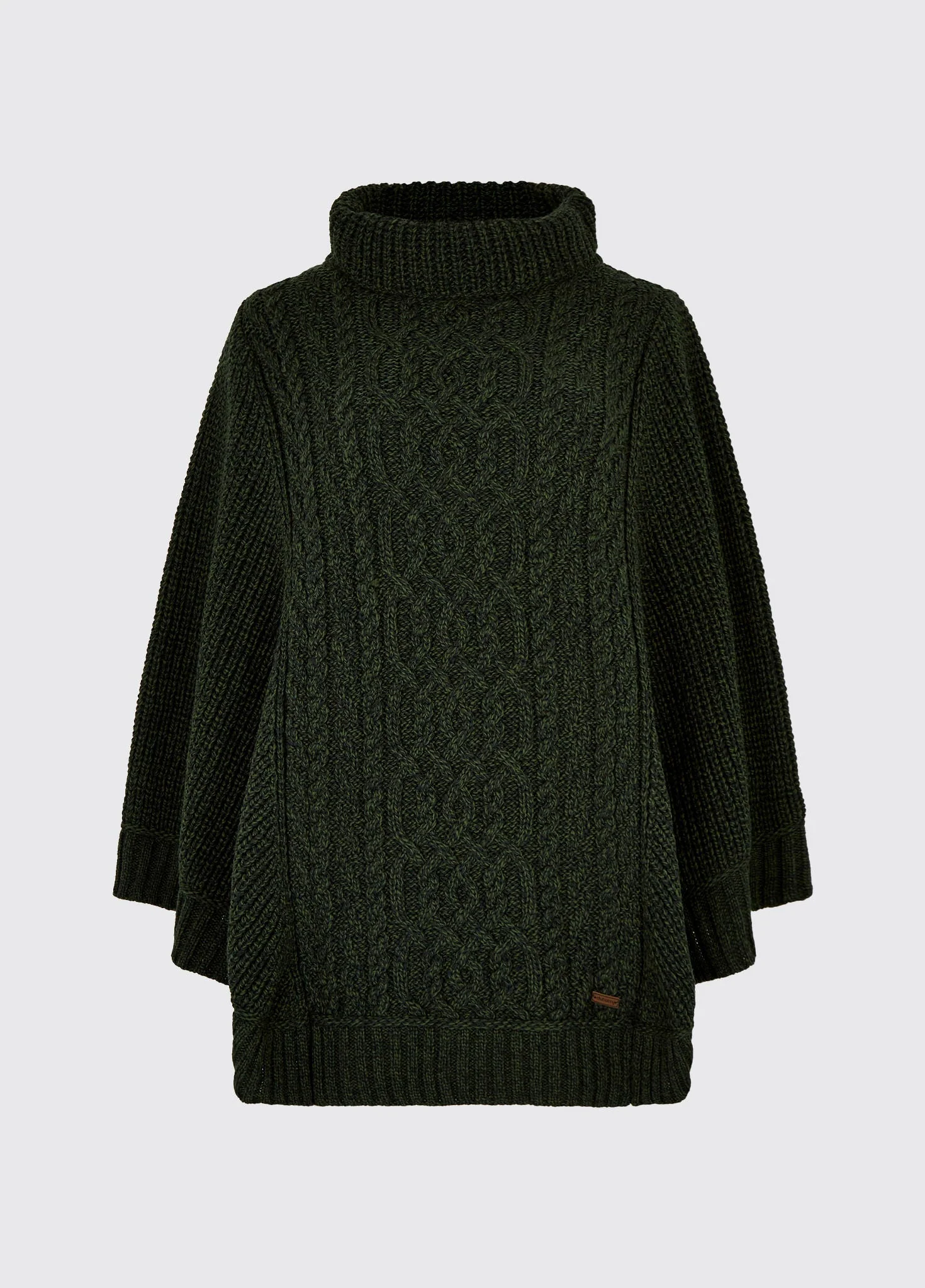 Kilronan Women's Irish Knit Merino Poncho - Olive