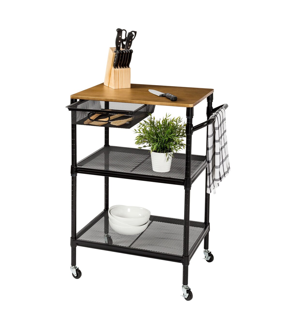 Honey Can Do 28 x 36 Black Kitchen Cart With Drawer & Handle
