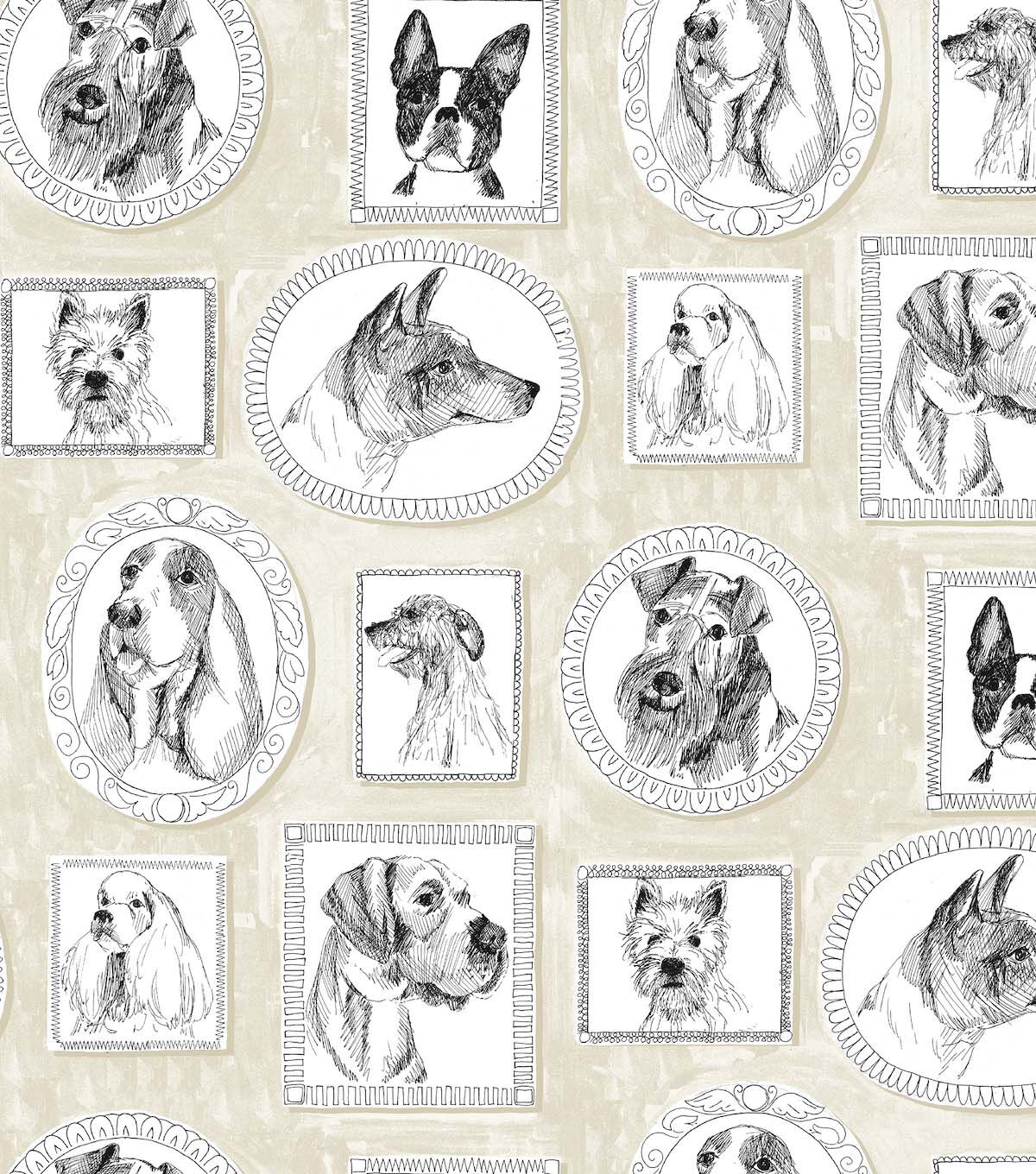 Surface Style 20.5' x 18' Linen Pup Portraits Peel & Stick Wallpaper