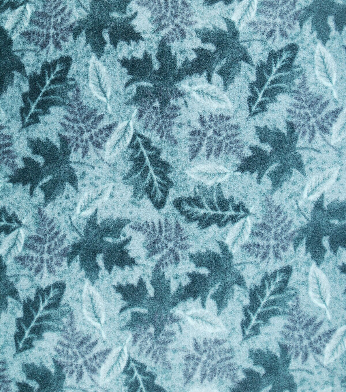Blue Tonal Leaves Anti Pill Fleece Fabric
