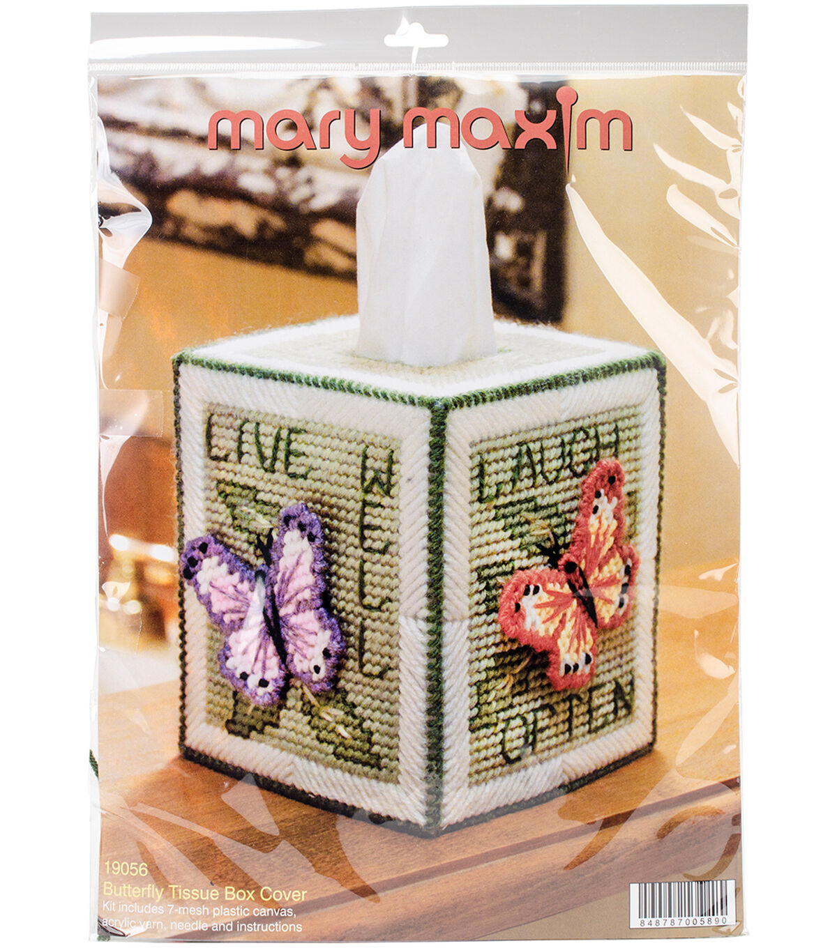 Mary Maxim 5 Butterfly Plastic Canvas Tissue Box Kit 7ct