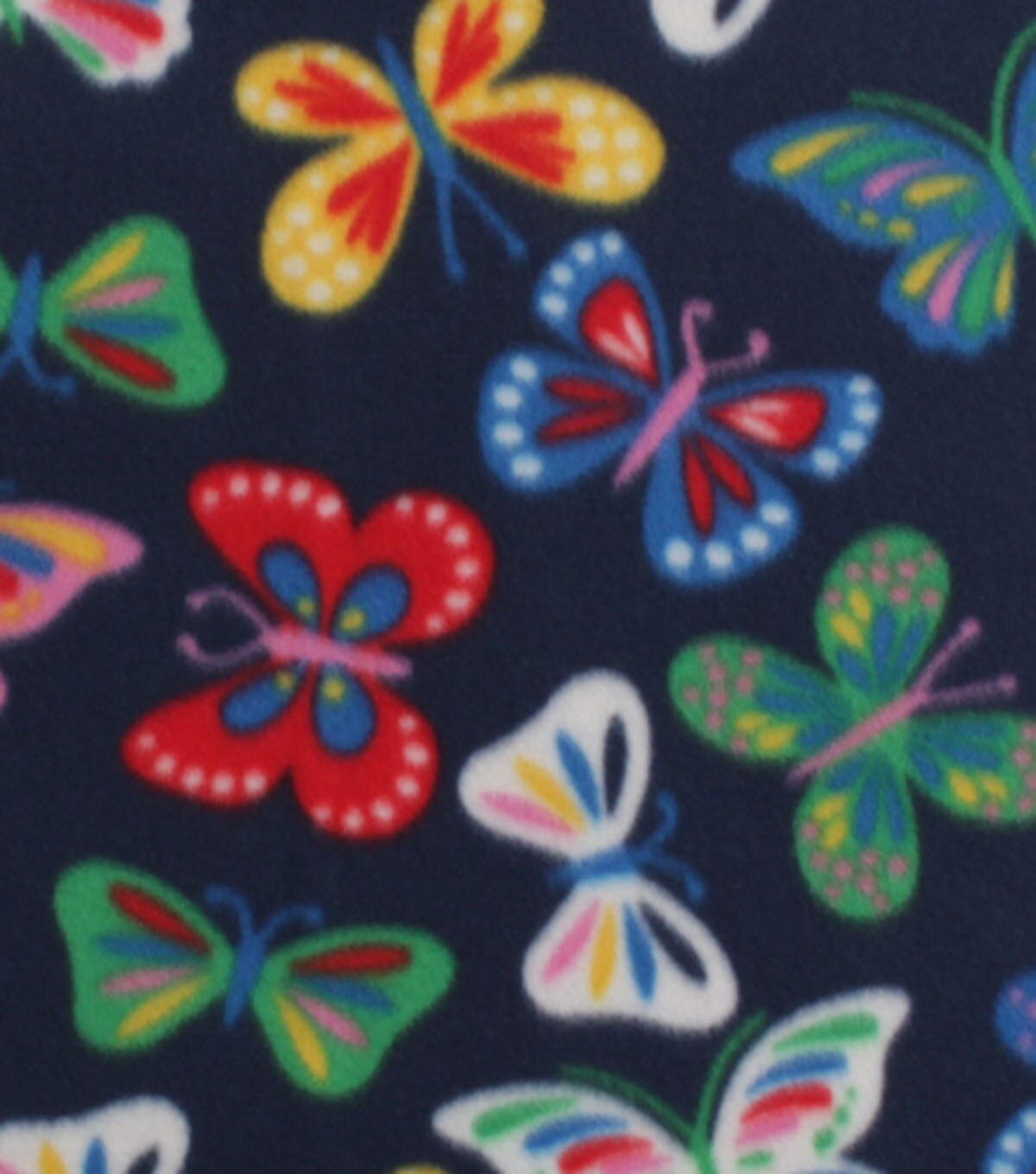 Multicolor Butterflies on Navy Blizzard Fleece Fabric