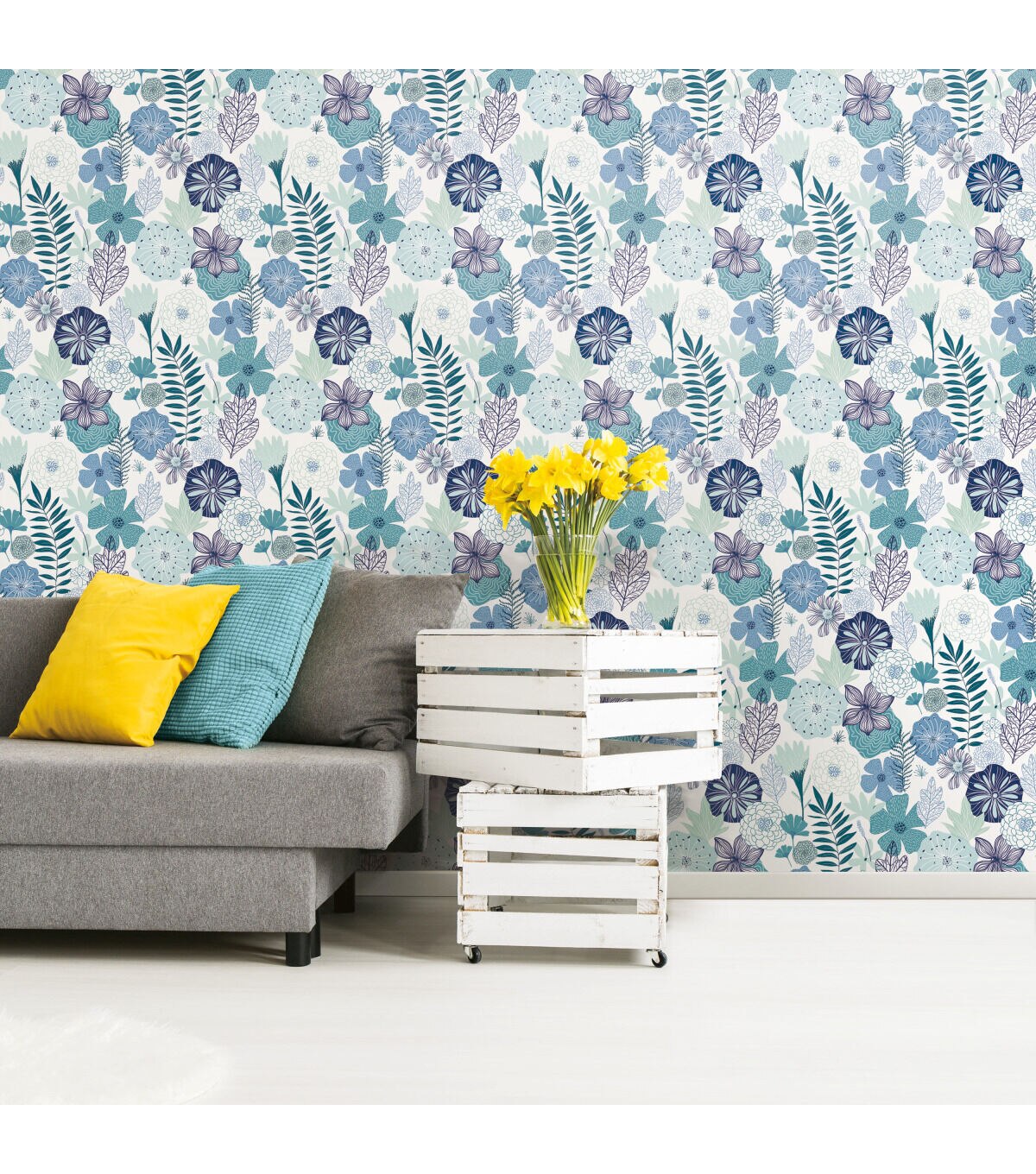 RoomMates Wallpaper Blue Perennial Blooms
