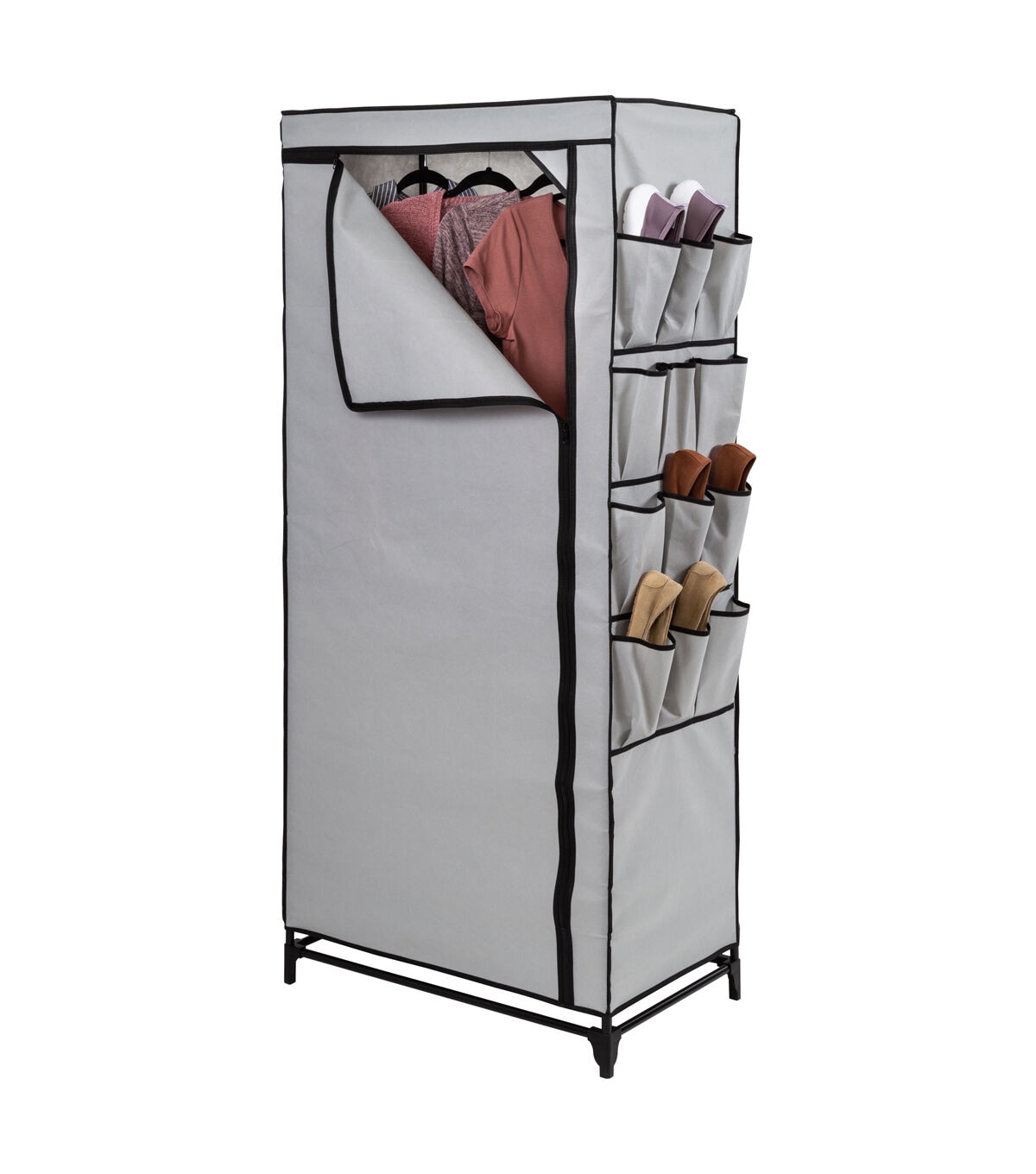 Honey Can Do 62 Gray Portable Wardrobe Closet With Cover & Side Pockets