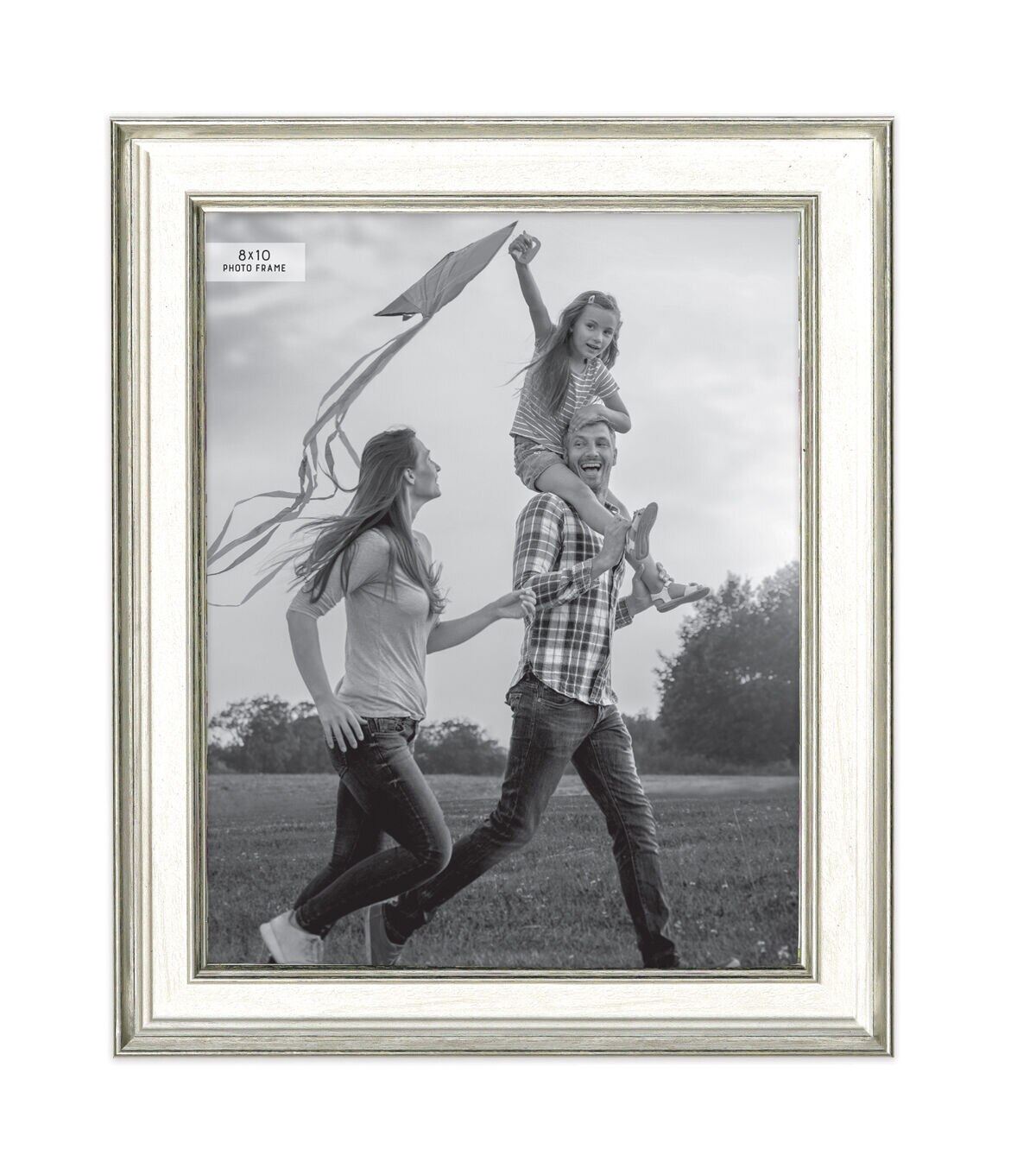 8 x 10 White & Silver Tabletop Picture Frame